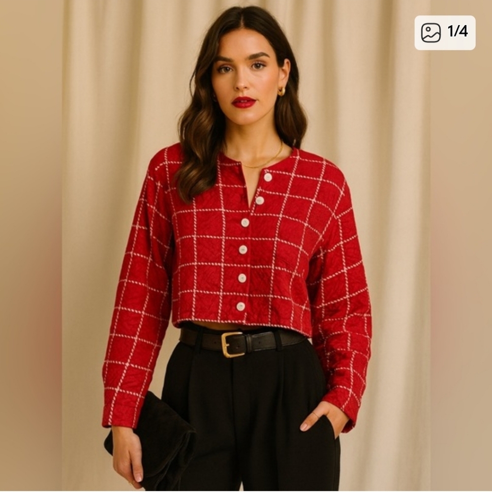 Maggy London Vintage 100% Silk Red Holiday Blouse – Size 12
